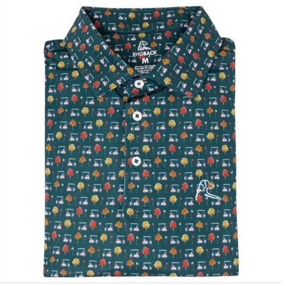 Rhoback Shirt M Short Sleeves Golf Polo Golf Cart Trees Active Outdoors The Fall